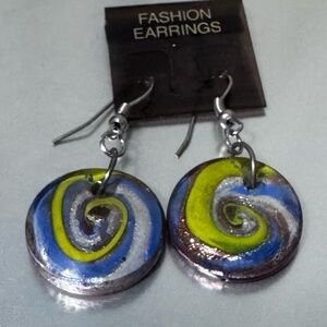 Fashion Earrings with Blue and Green Swirl Design
